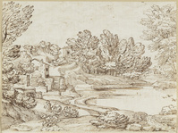 K VI 040
<br/>
Landschap met figuren in klassieke kleding
<br/>
<em>Grimaldi, Giovanni Francesco (1606-1680) - atelier van / kopie naar</em>
